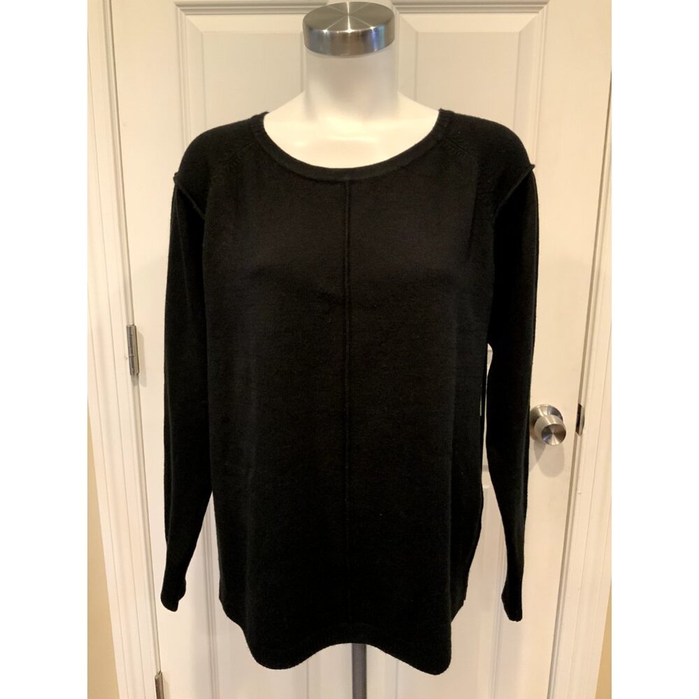French Connection Black Soft & Stretchy Knit Sweater W/ Exposed Seams, Size M